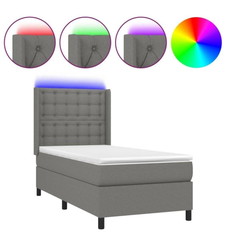Boxspringbett mit Matratze & LED Dunkelgrau 100x200 cm Stoff