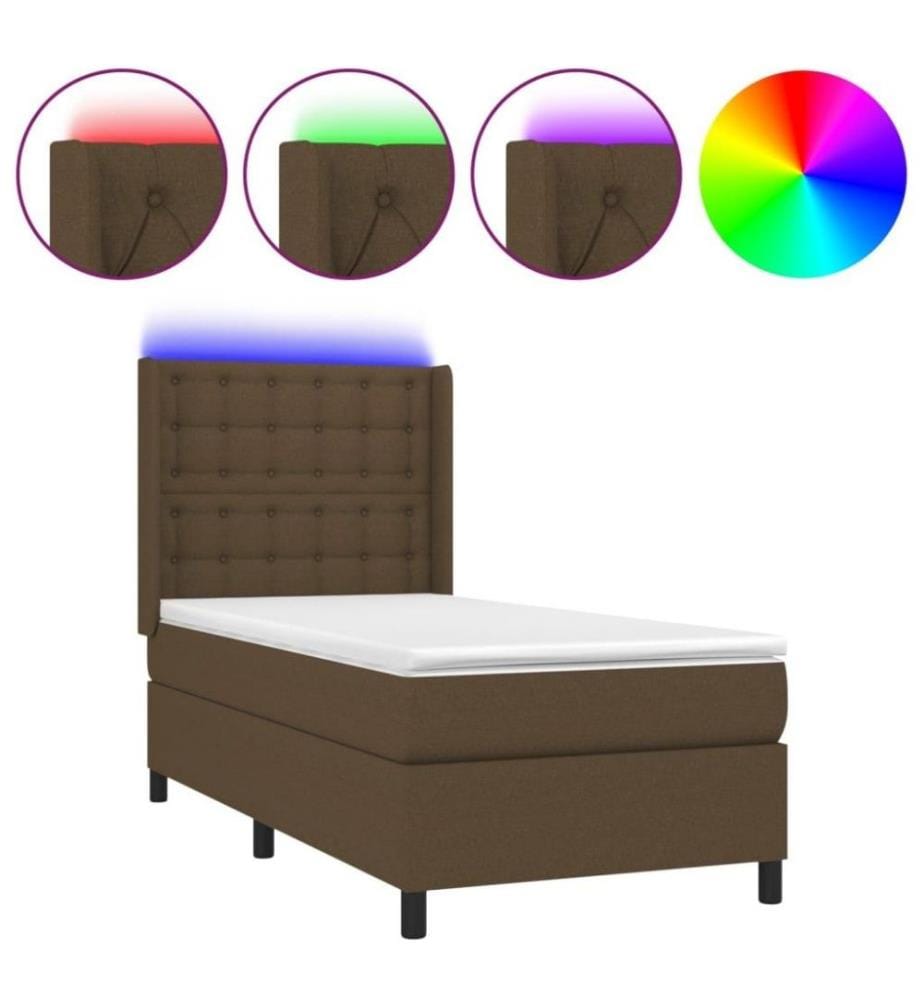 Boxspringbett mit Matratze & LED Dunkelbraun 100x200 cm Stoff