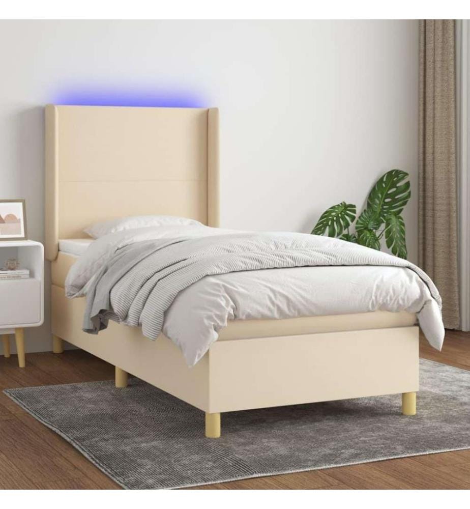 Boxspringbett mit Matratze & LED Creme 100x200 cm Stoff