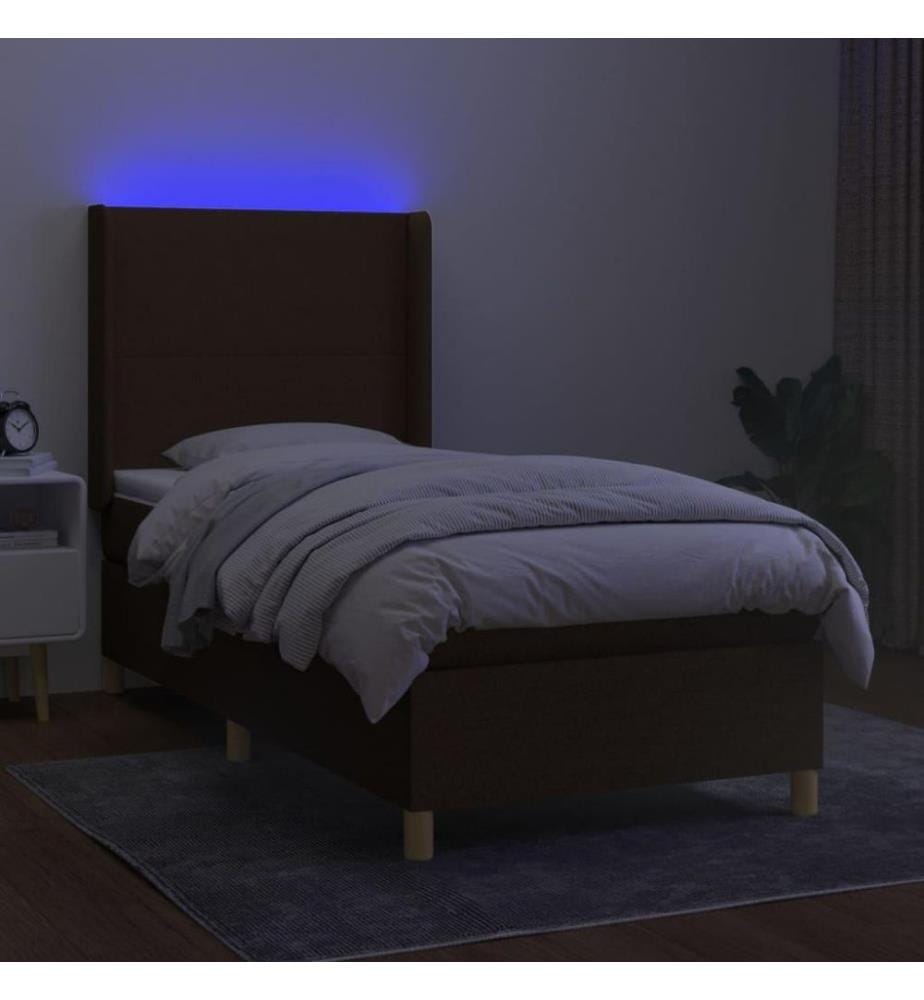 Boxspringbett mit Matratze & LED Dunkelbraun 100x200 cm Stoff