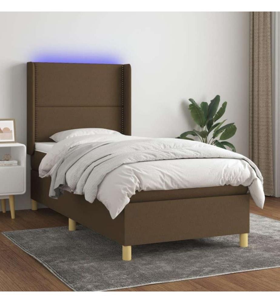 Boxspringbett mit Matratze & LED Dunkelbraun 100x200 cm Stoff