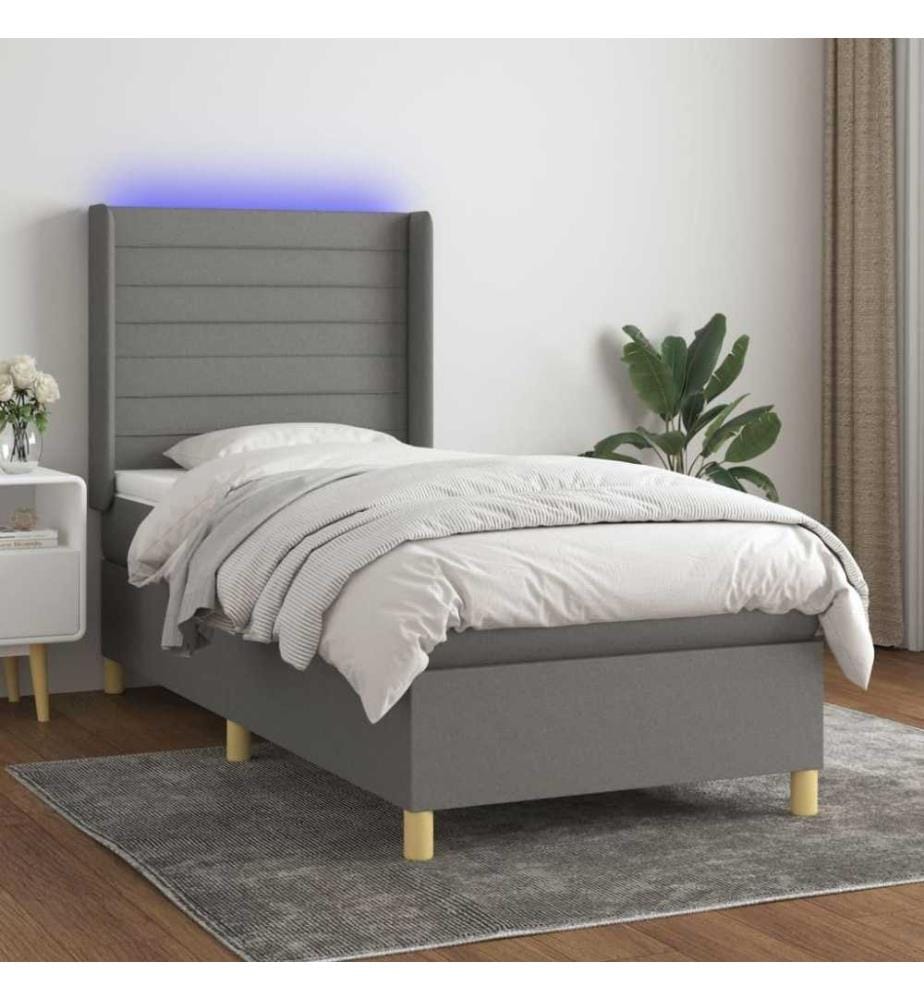 Boxspringbett mit Matratze & LED Dunkelgrau 100x200 cm Stoff