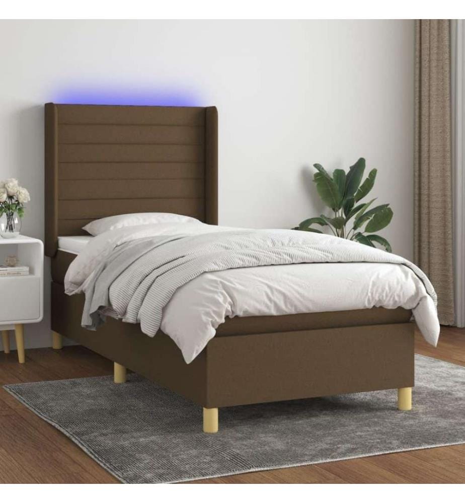 Boxspringbett mit Matratze & LED Dunkelbraun 100x200 cm Stoff