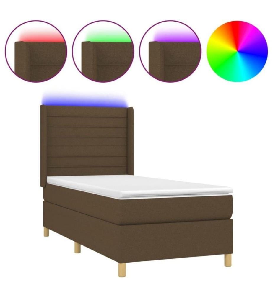 Boxspringbett mit Matratze & LED Dunkelbraun 100x200 cm Stoff