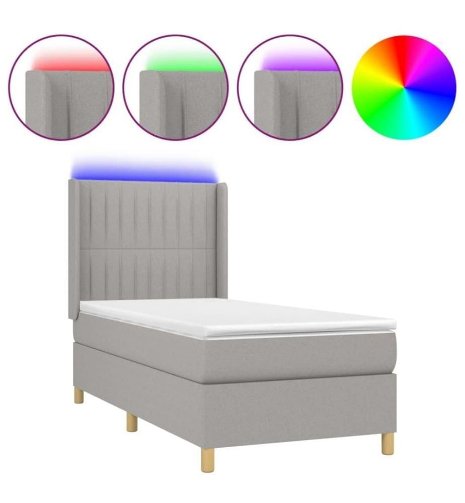 Boxspringbett mit Matratze & LED Hellgrau 100x200 cm Stoff
