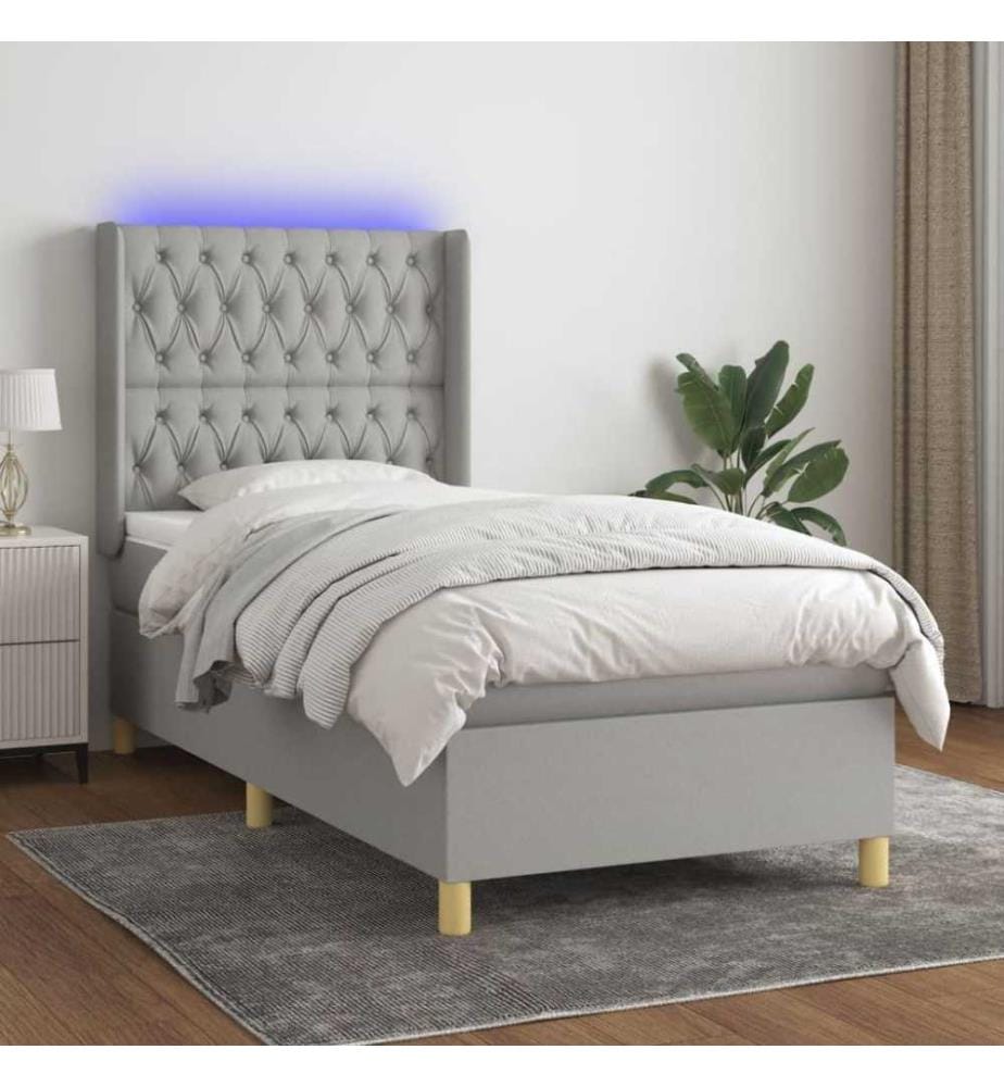 Boxspringbett mit Matratze & LED Hellgrau 100x200 cm Stoff