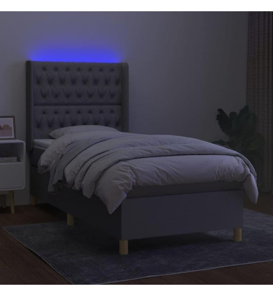 Boxspringbett mit Matratze & LED Hellgrau 100x200 cm Stoff