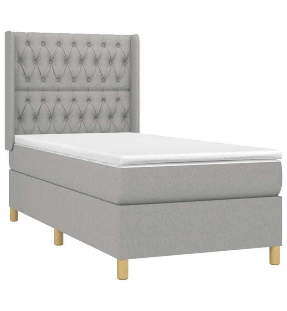 Boxspringbett mit Matratze & LED Hellgrau 100x200 cm Stoff