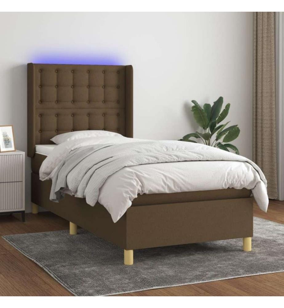 Boxspringbett mit Matratze & LED Dunkelbraun 100x200 cm Stoff