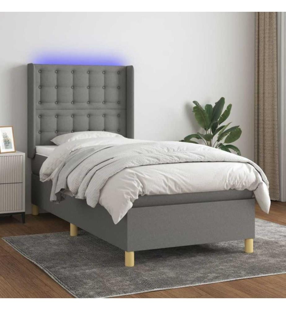 Boxspringbett mit Matratze & LED Dunkelgrau 100x200 cm Stoff