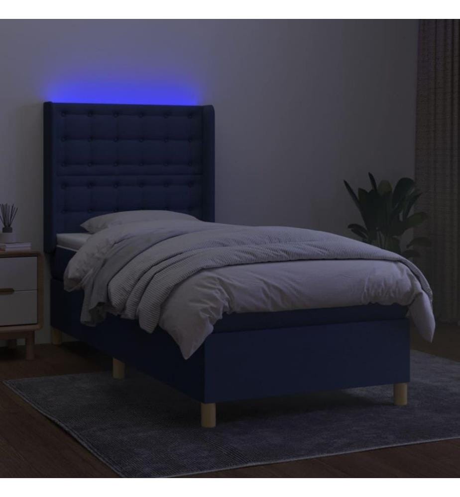 Boxspringbett mit Matratze & LED Blau 100x200 cm Stoff