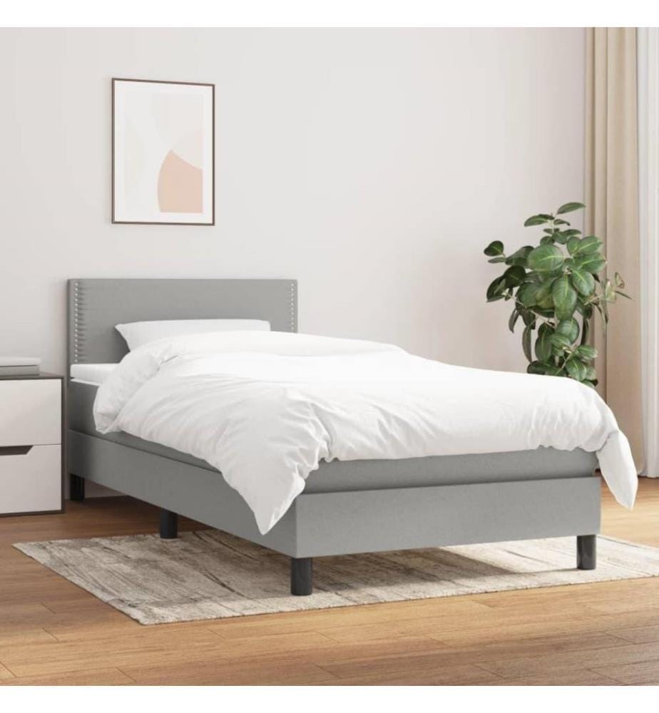 Lit à sommier tapissier avec matelas Gris clair 90x200 cm Tissu