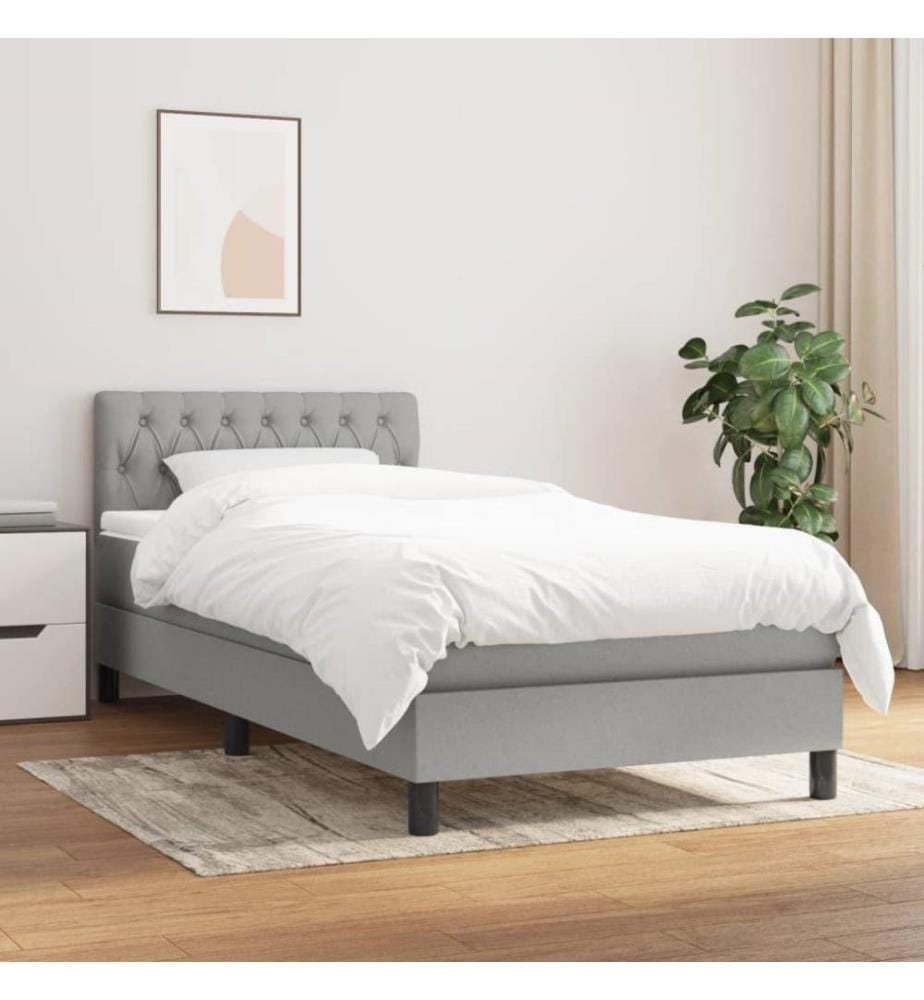 Boxspringbett mit Matratze Hellgrau 100x200 cm Stoff