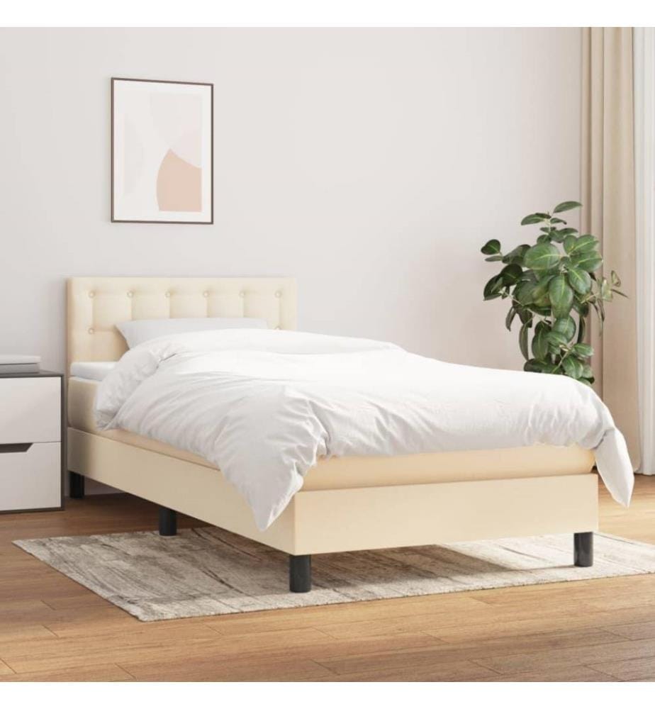 Lit à sommier tapissier avec matelas Crème 90x200 cm Tissu