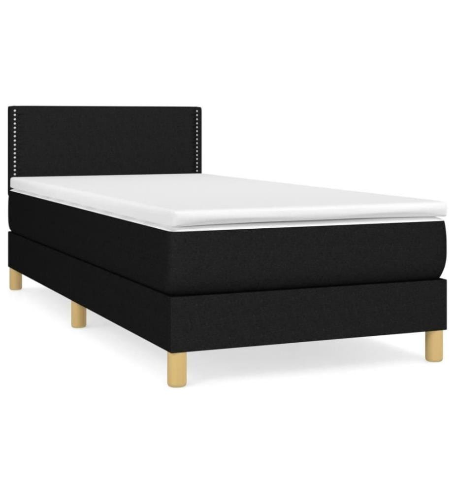 Lit à sommier tapissier et matelas Noir 80x200 cm Tissu