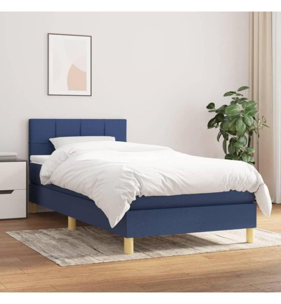 Boxspringbett mit Matratze Blau 100x200 cm Stoff
