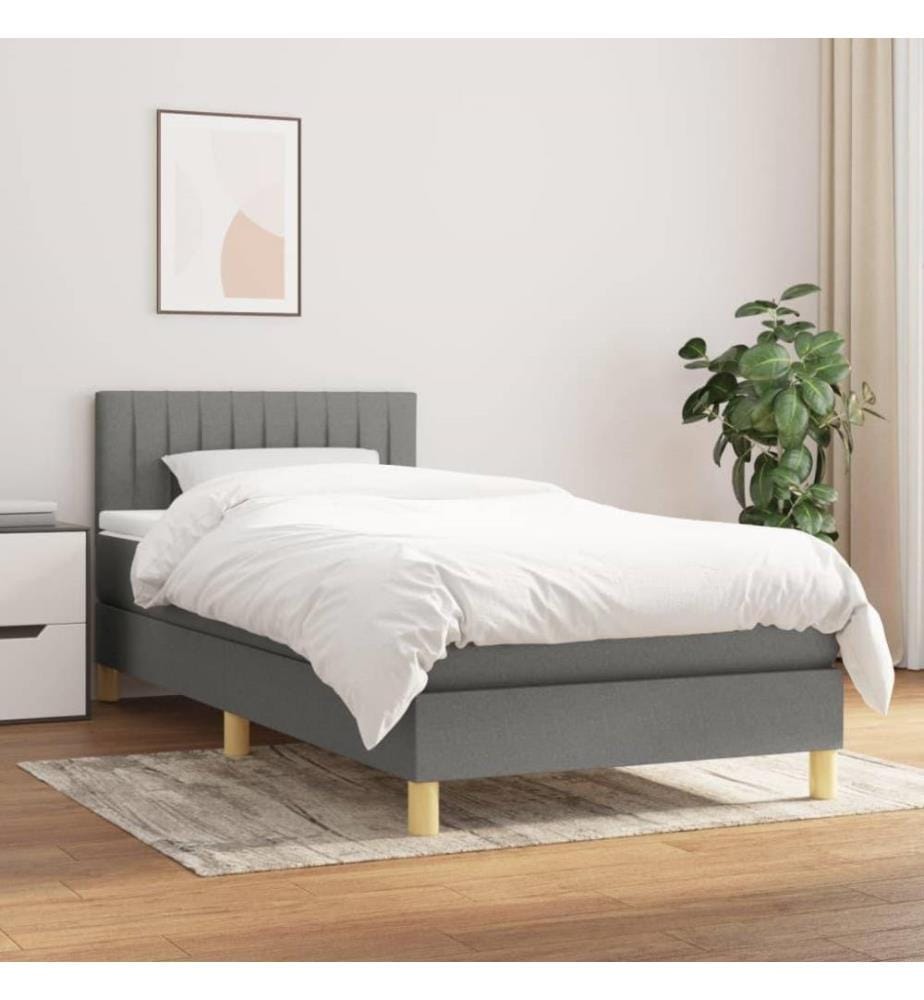 Boxspringbett mit Matratze Dunkelgrau 100x200 cm Stoff