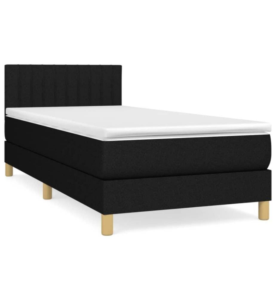 Lit à sommier tapissier et matelas Noir 80x200 cm Tissu