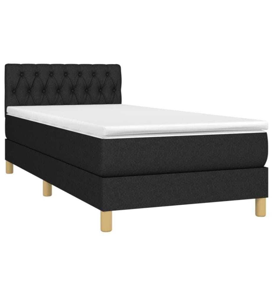 Lit à sommier tapissier et matelas Noir 80x200 cm Tissu