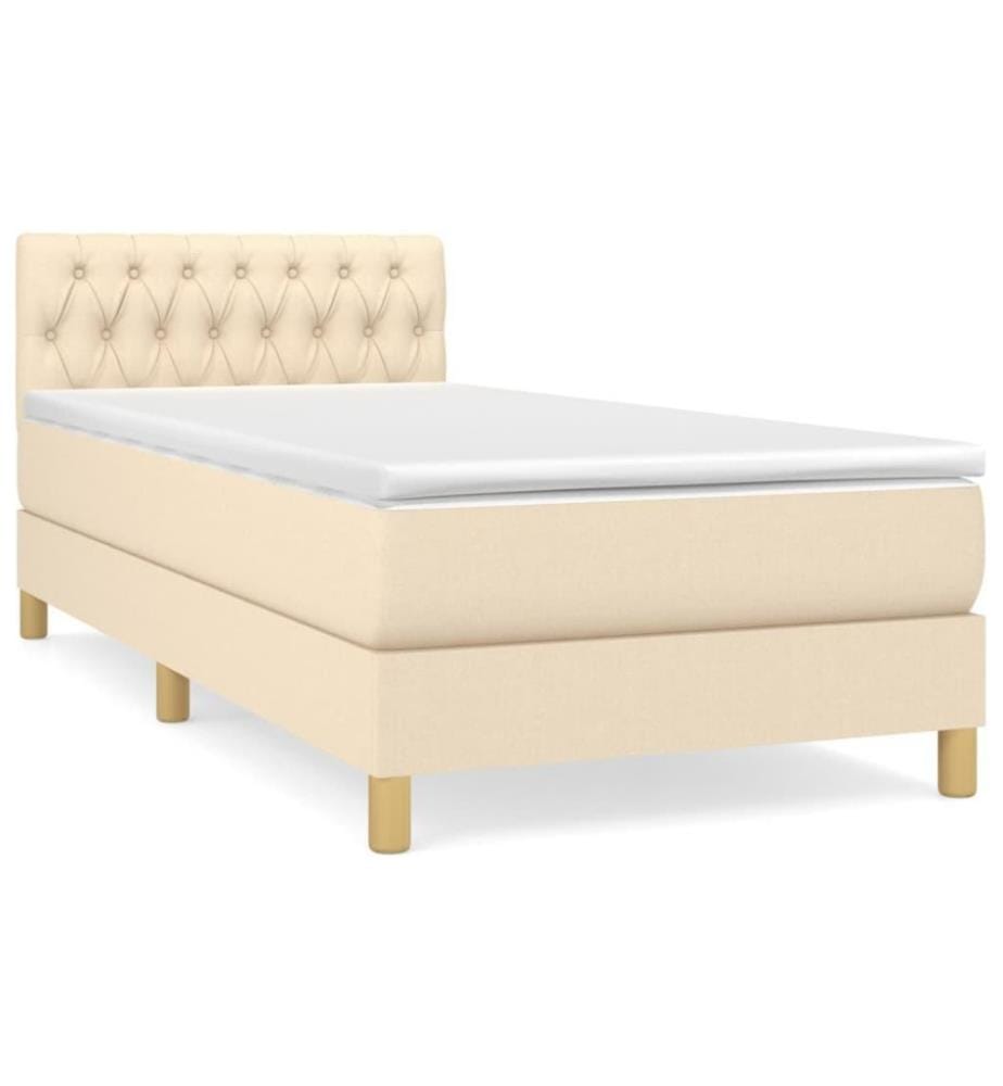 Lit à sommier tapissier avec matelas Crème 90x200 cm Tissu