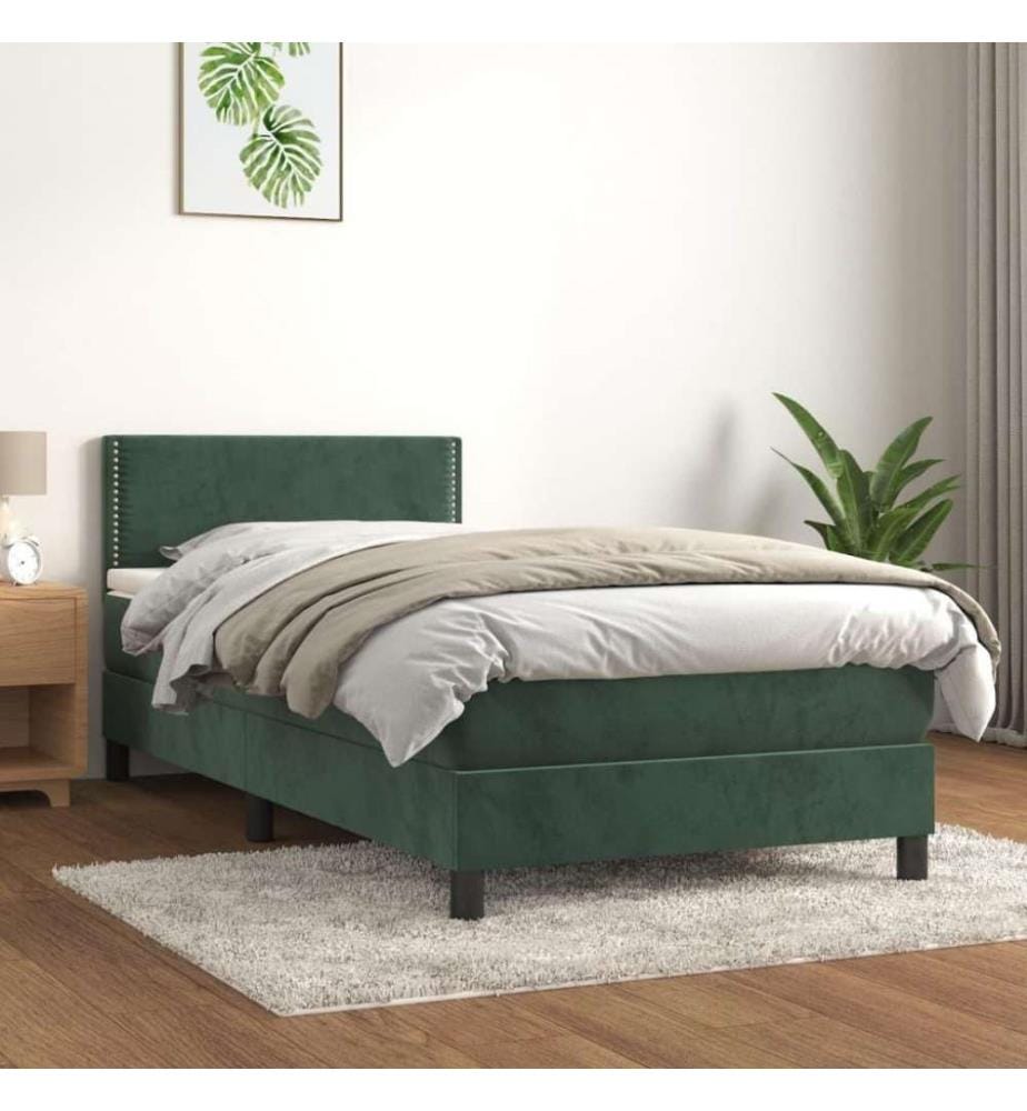 Boxspringbett mit Matratze Dunkelgrün 100x200 cm Samt