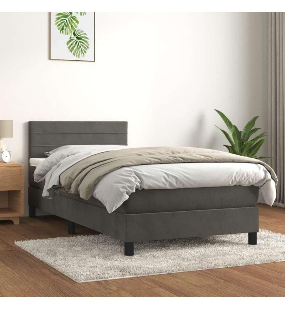 Boxspringbett mit Matratze Dunkelgrau 100x200 cm Samt
