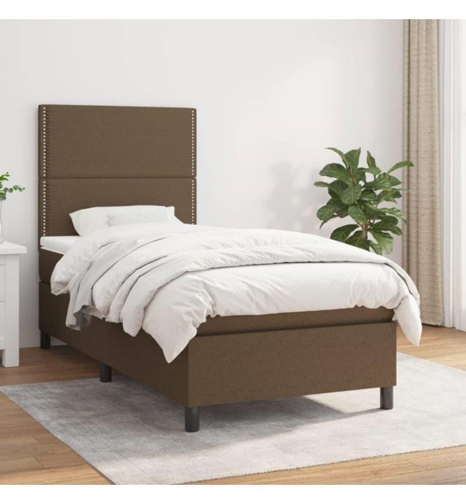 Lit à sommier tapissier avec matelas Marron foncé 90x200 cm