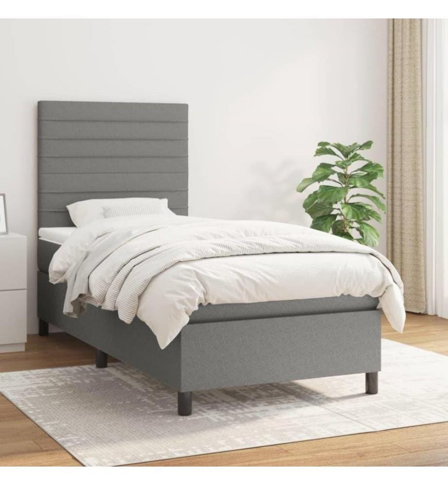 Boxspringbett mit Matratze Dunkelgrau 100x200 cm Stoff