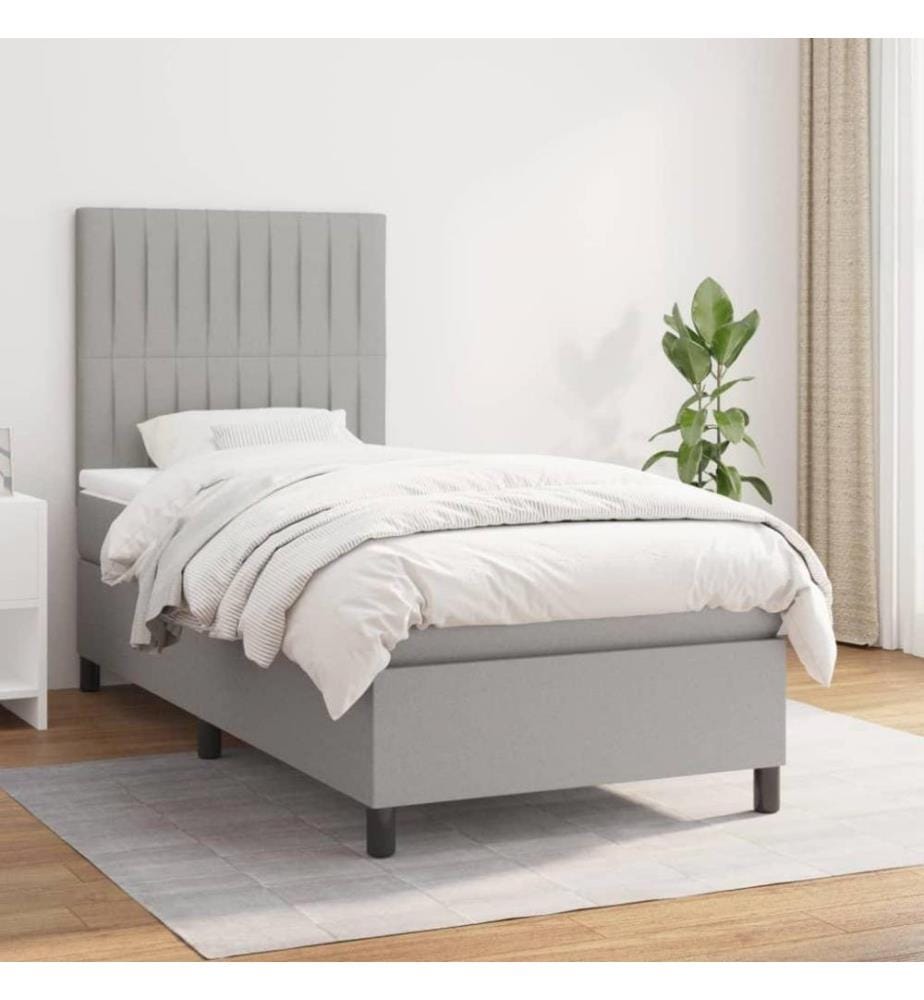 Boxspringbett mit Matratze Hellgrau 100x200 cm Stoff