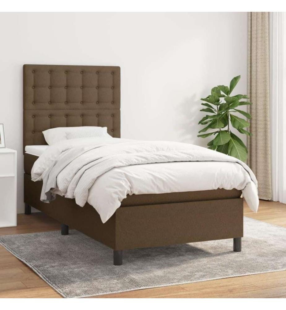 Boxspringbett mit Matratze Dunkelbraun 100x200 cm Stoff