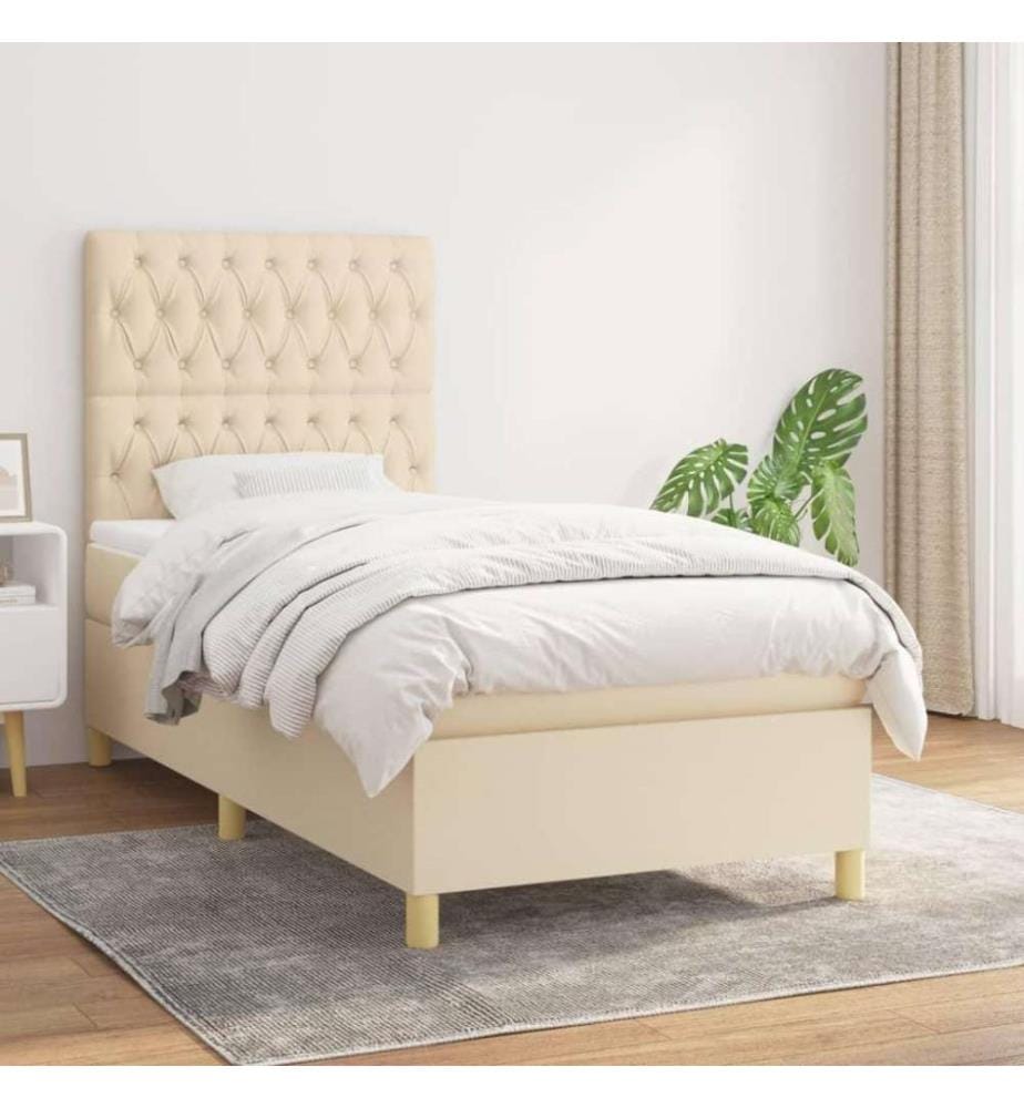 Boxspringbett mit Matratze Creme 100x200 cm Stoff