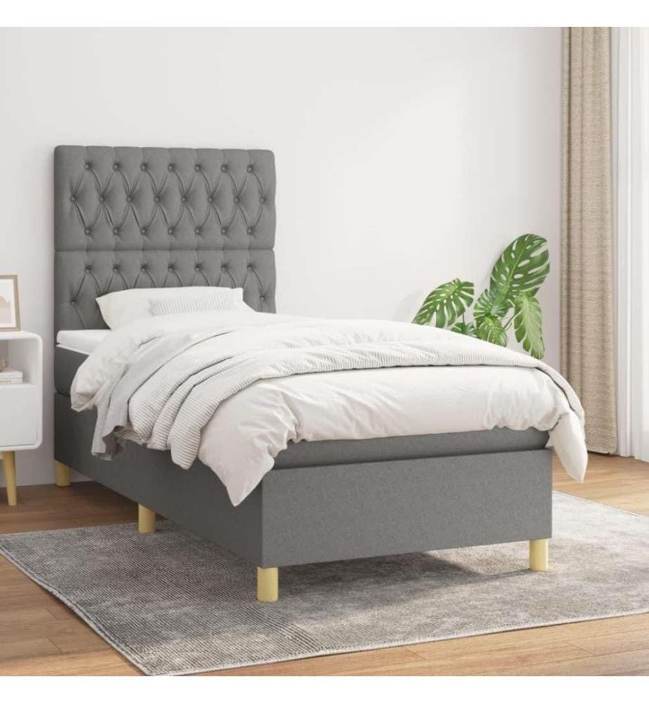 Boxspringbett mit Matratze Dunkelgrau 100x200 cm Stoff