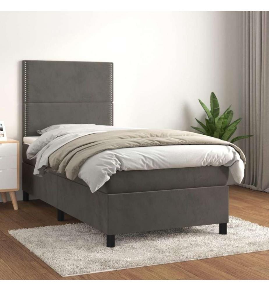 Boxspringbett mit Matratze Dunkelgrau 100x200 cm Samt