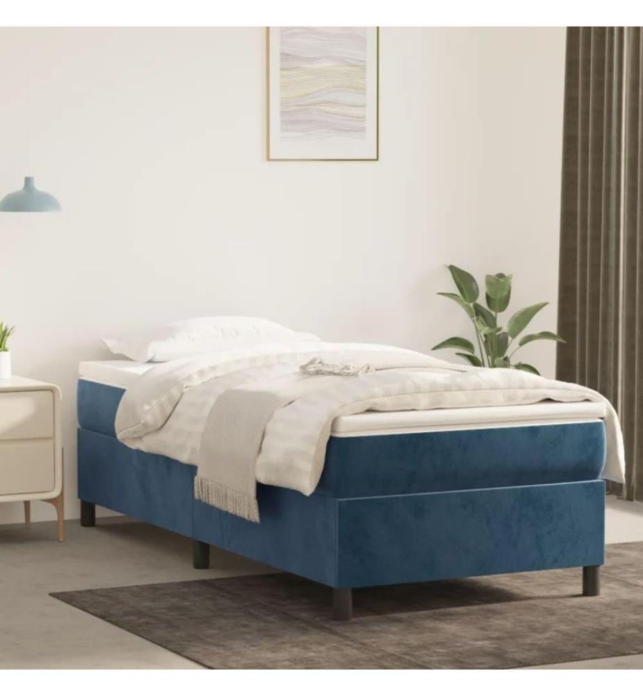 Lit à sommier tapissier avec matelas Bleu foncé 90x200 cm