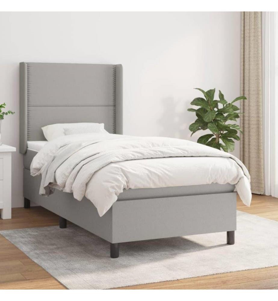 Boxspringbett mit Matratze Hellgrau 100x200 cm Stoff