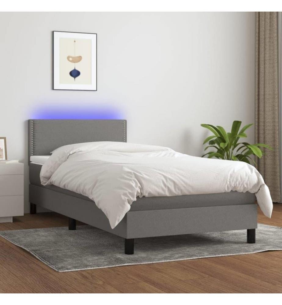 Boxspringbett mit Matratze & LED Dunkelgrau 90x200 cm Stoff