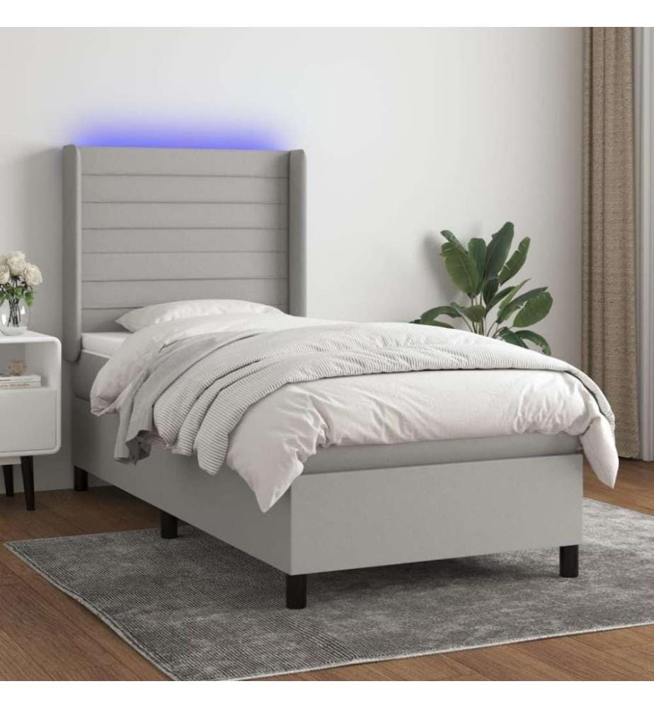 Boxspringbett mit Matratze & LED Hellgrau 100x200 cm Stoff