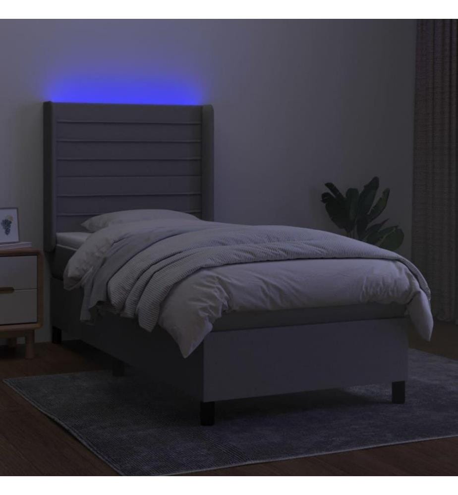 Boxspringbett mit Matratze & LED Hellgrau 100x200 cm Stoff