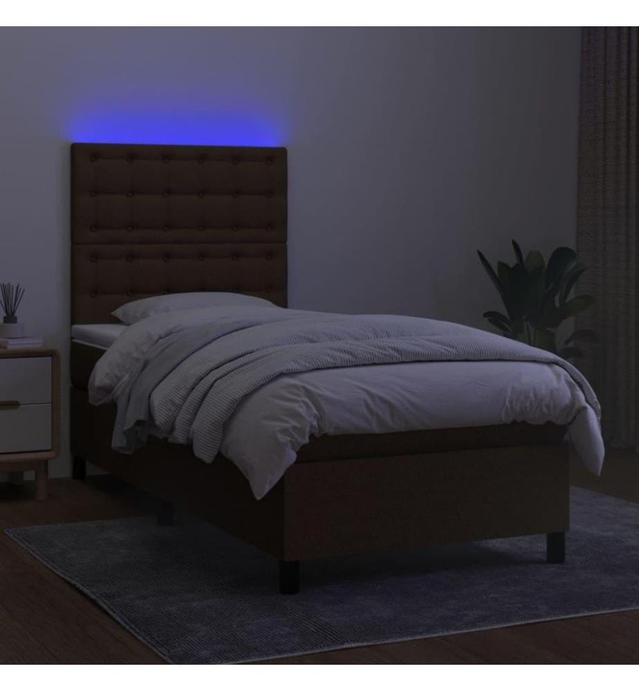 Boxspringbett mit Matratze & LED Dunkelbraun 100x200 cm Stoff