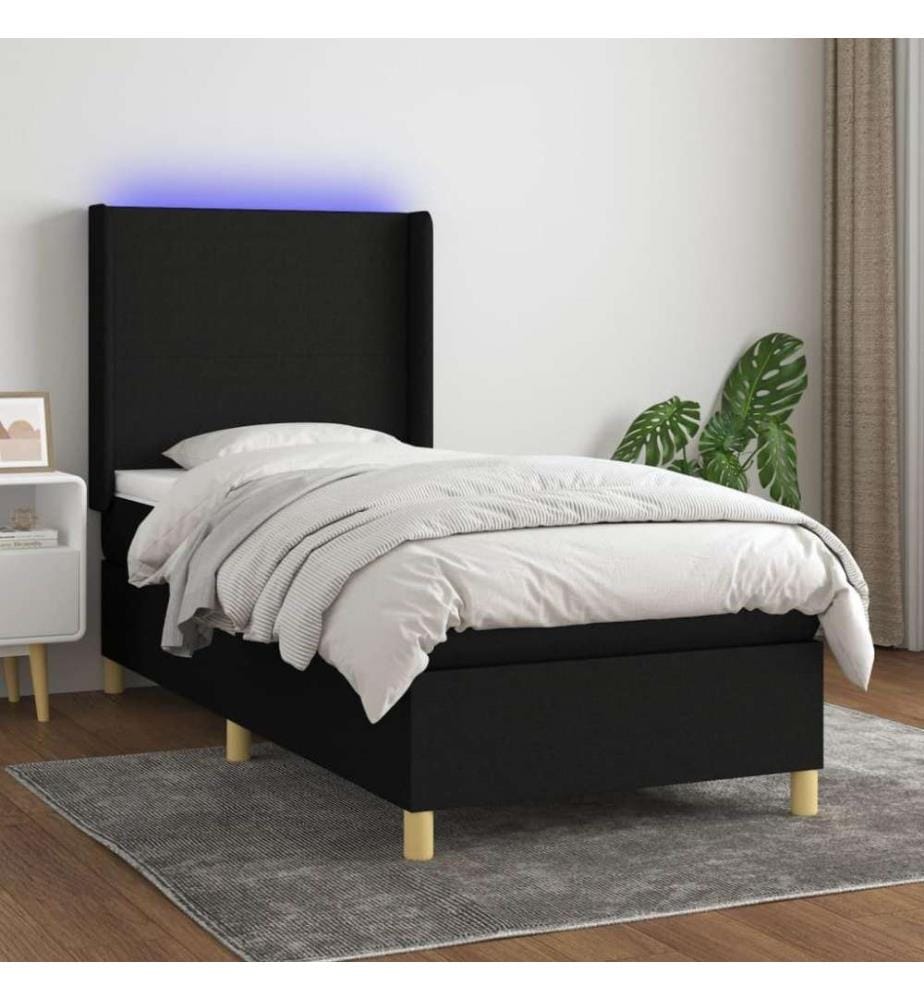 Boxspringbett mit Matratze & LED Schwarz 100x200 cm Stoff
