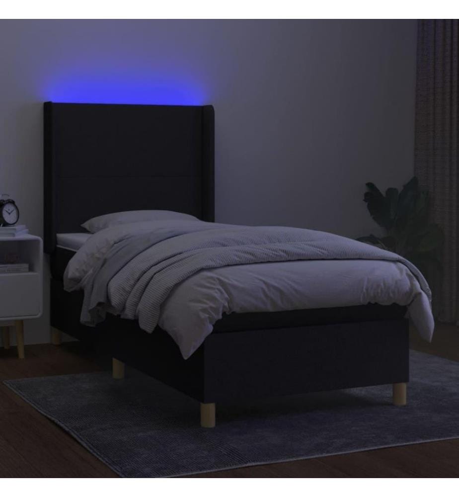 Boxspringbett mit Matratze & LED Schwarz 100x200 cm Stoff