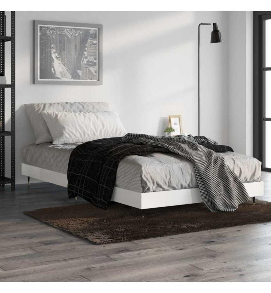 Cadre de lit blanc brillant 90x190 cm bois d'ingénierie