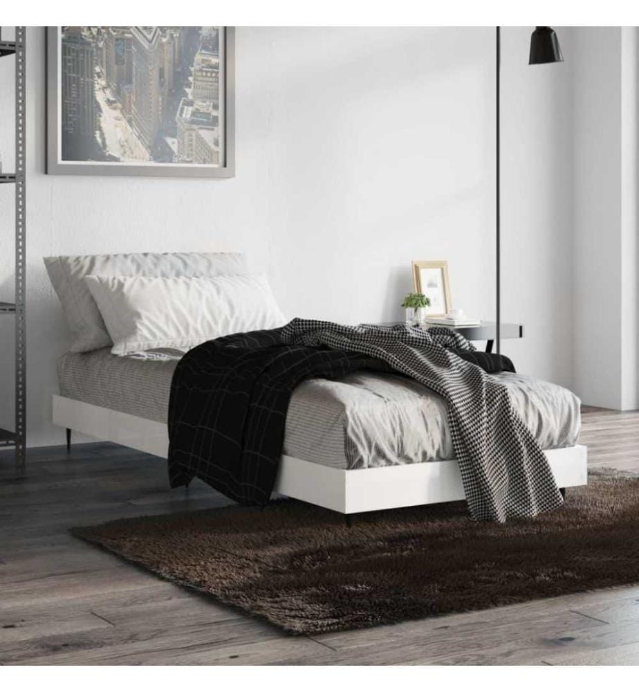 Cadre de lit blanc brillant 75x190 cm bois d'ingénierie