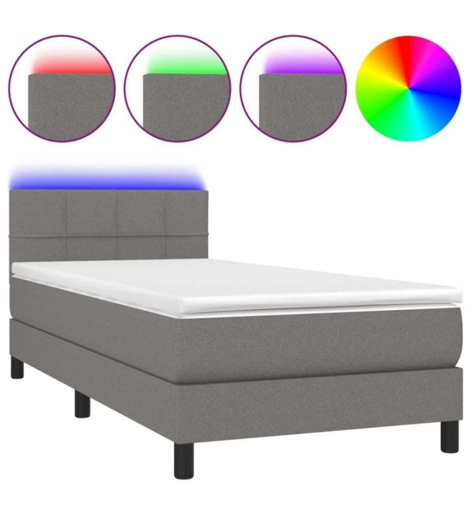 Boxspringbett mit Matratze & LED Dunkelgrau 90x190 cm Stoff