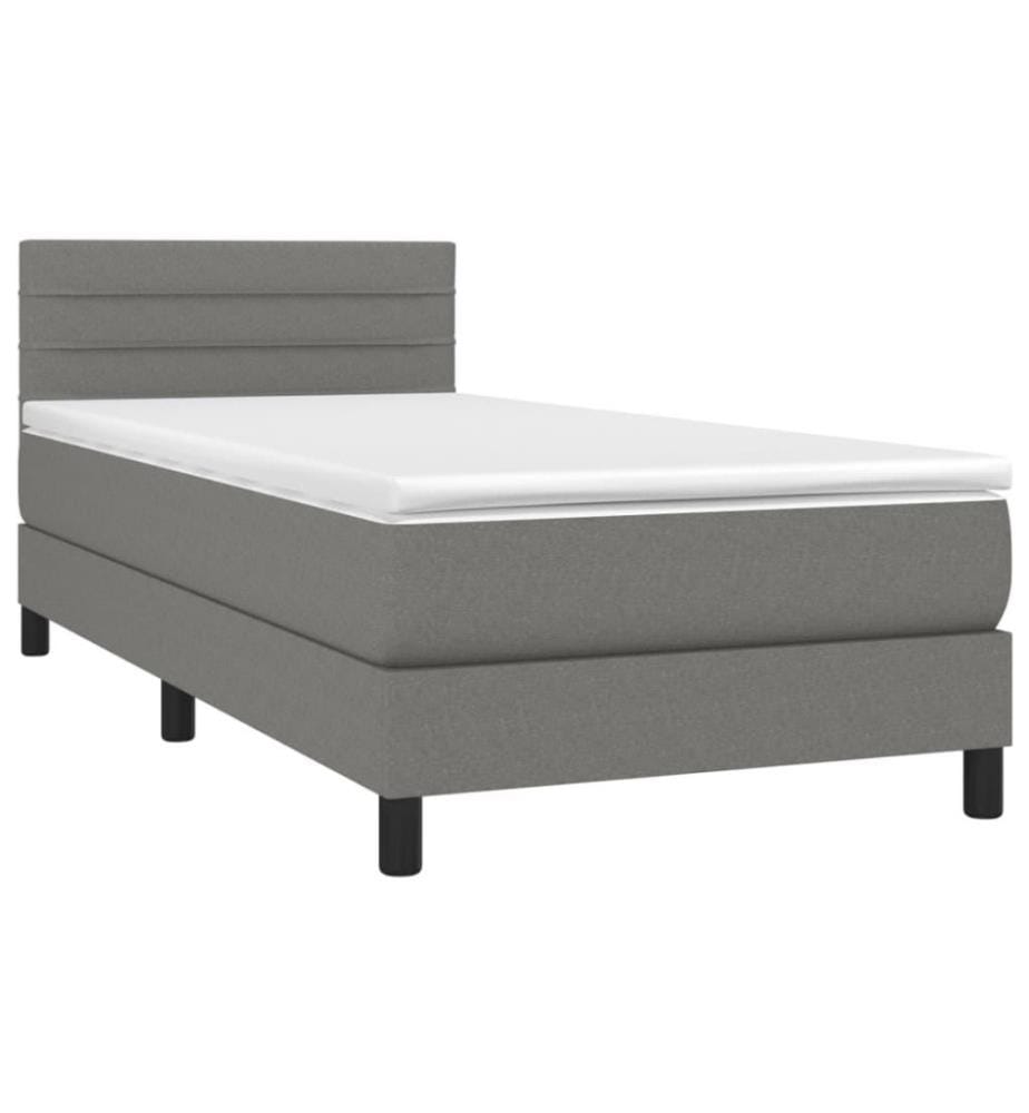 Boxspringbett mit Matratze & LED Dunkelgrau 90x190 cm Stoff