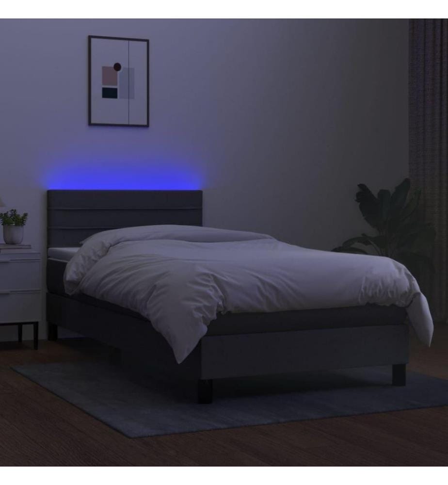 Boxspringbett mit Matratze & LED Dunkelgrau 90x190 cm Stoff