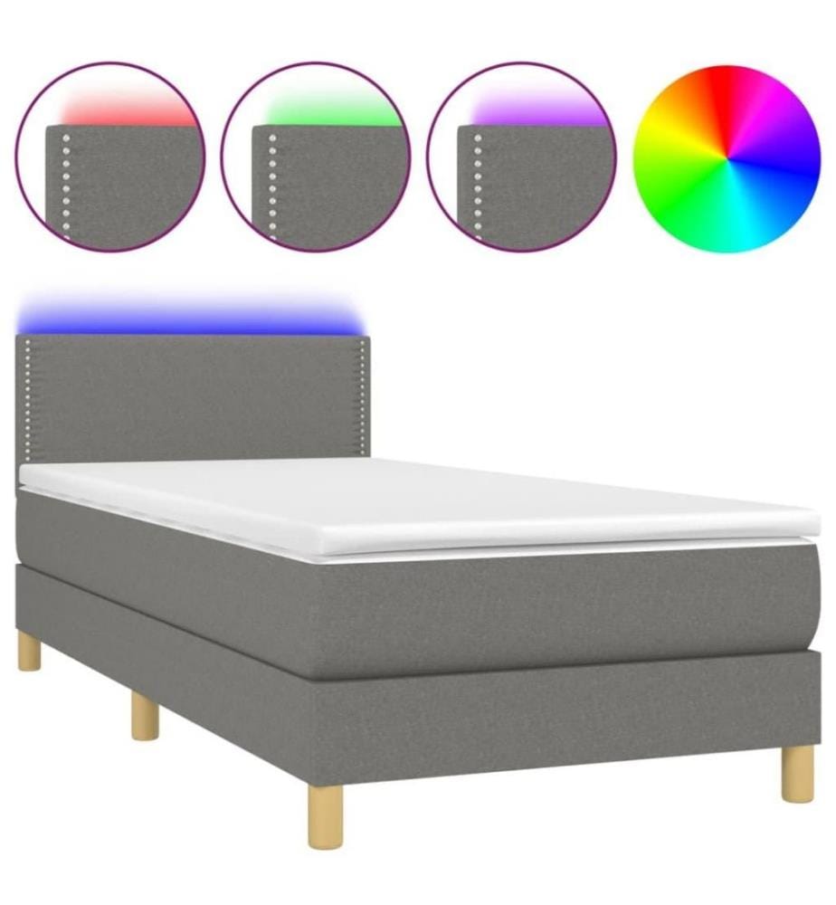 Boxspringbett mit Matratze & LED Dunkelgrau 90x190 cm Stoff