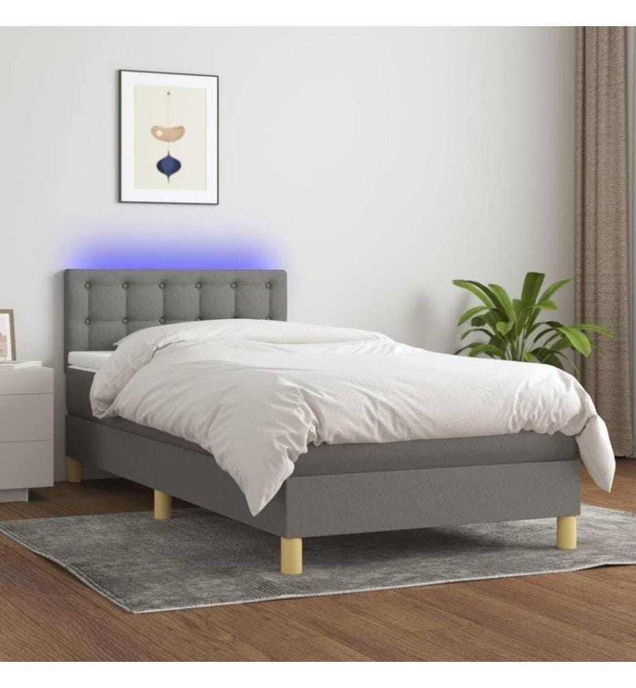 Boxspringbett mit Matratze & LED Dunkelgrau 90x190 cm Stoff