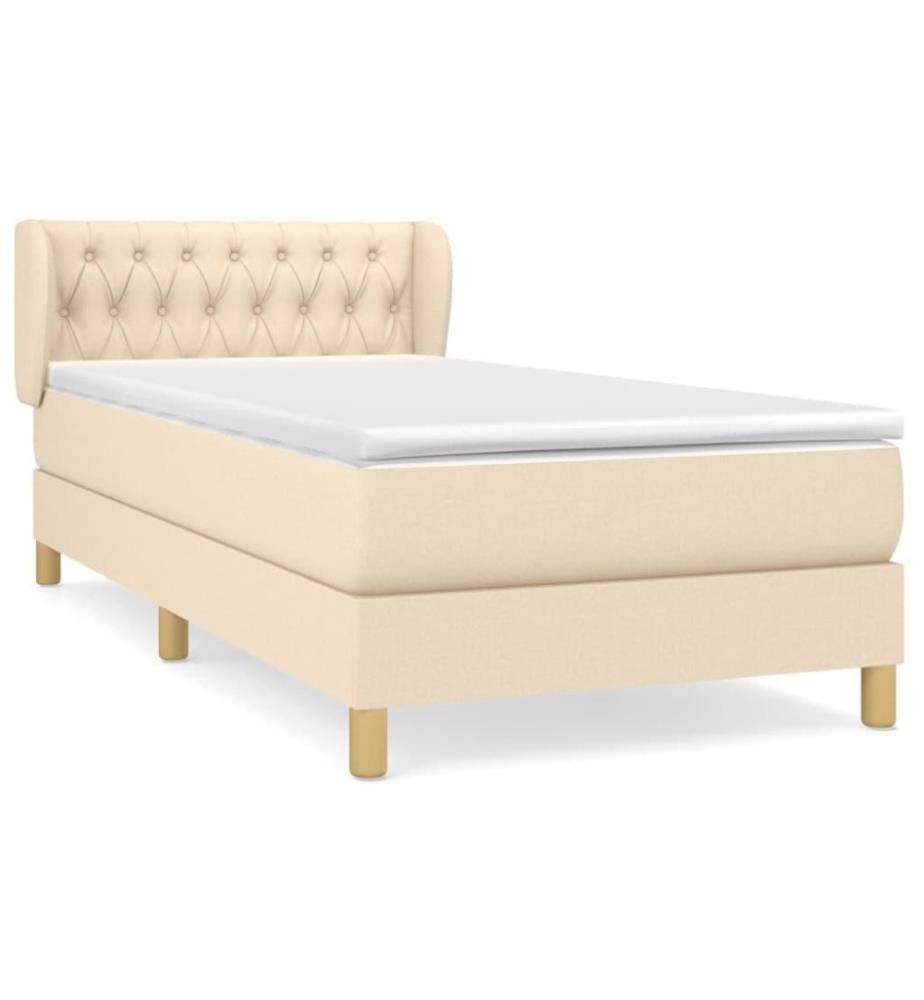Lit à sommier tapissier et matelas Crème 90x190 cm Tissu