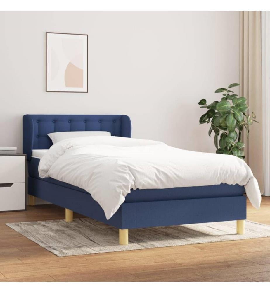 Lit à sommier tapissier avec matelas Bleu 90x190 cm Tissu